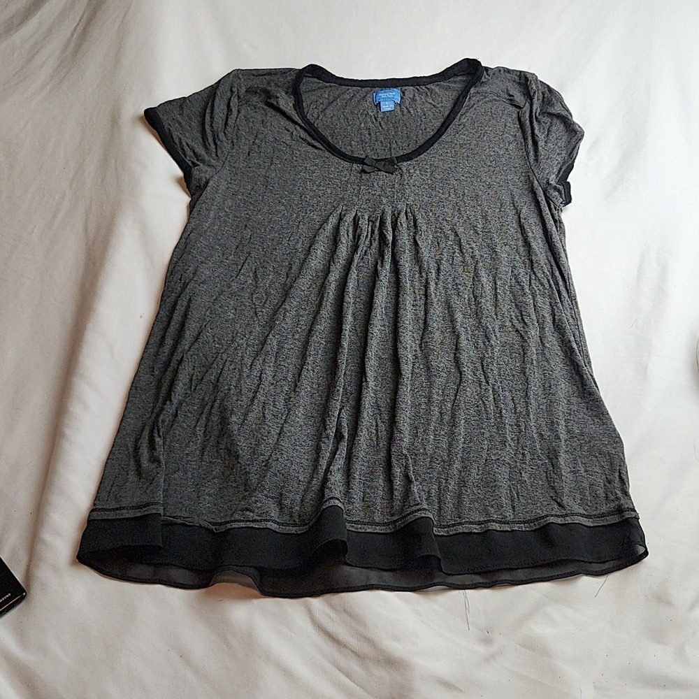 Vera Wang Baby Doll Top Gray Black Trim Women's Size Large